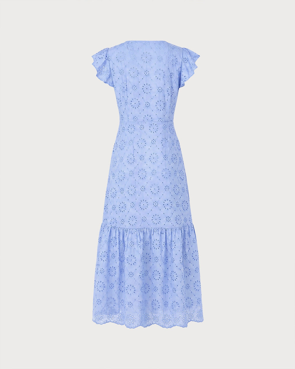 Textured Blue Maxi Dress with V-Neck and Button Details