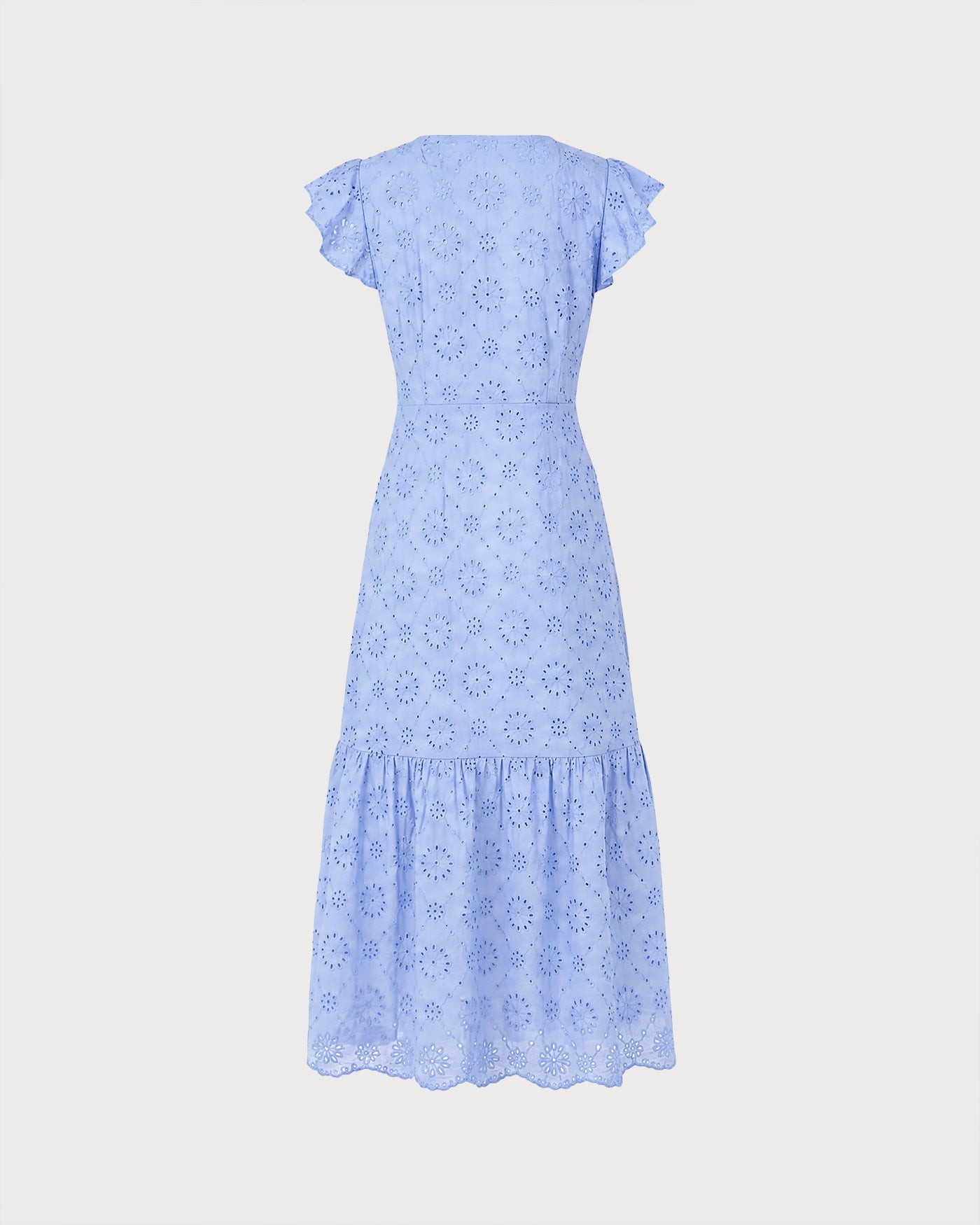 Textured Blue Maxi Dress with V-Neck and Button Details