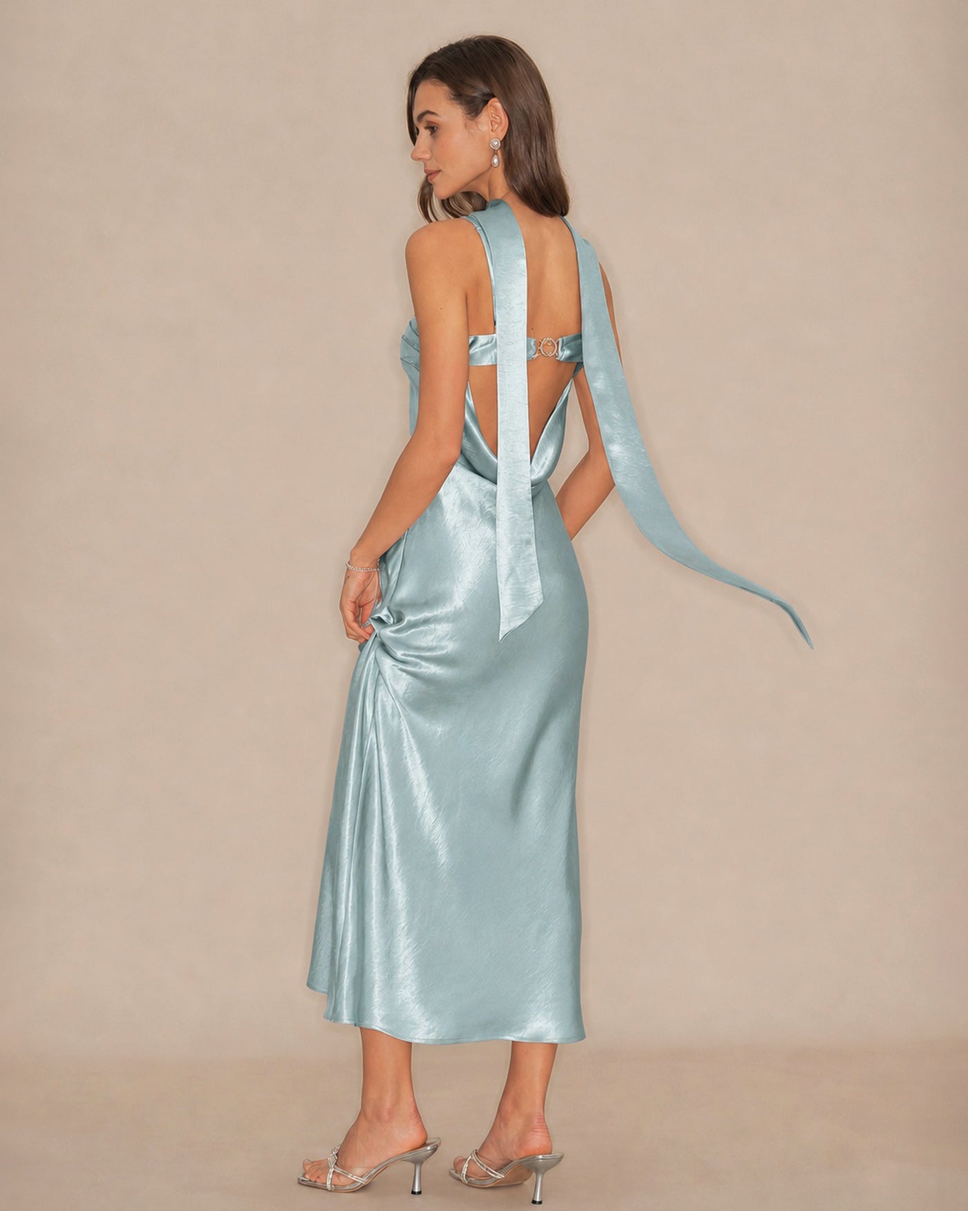 Emerald Flowing Satin Mermaid Maxi Dress