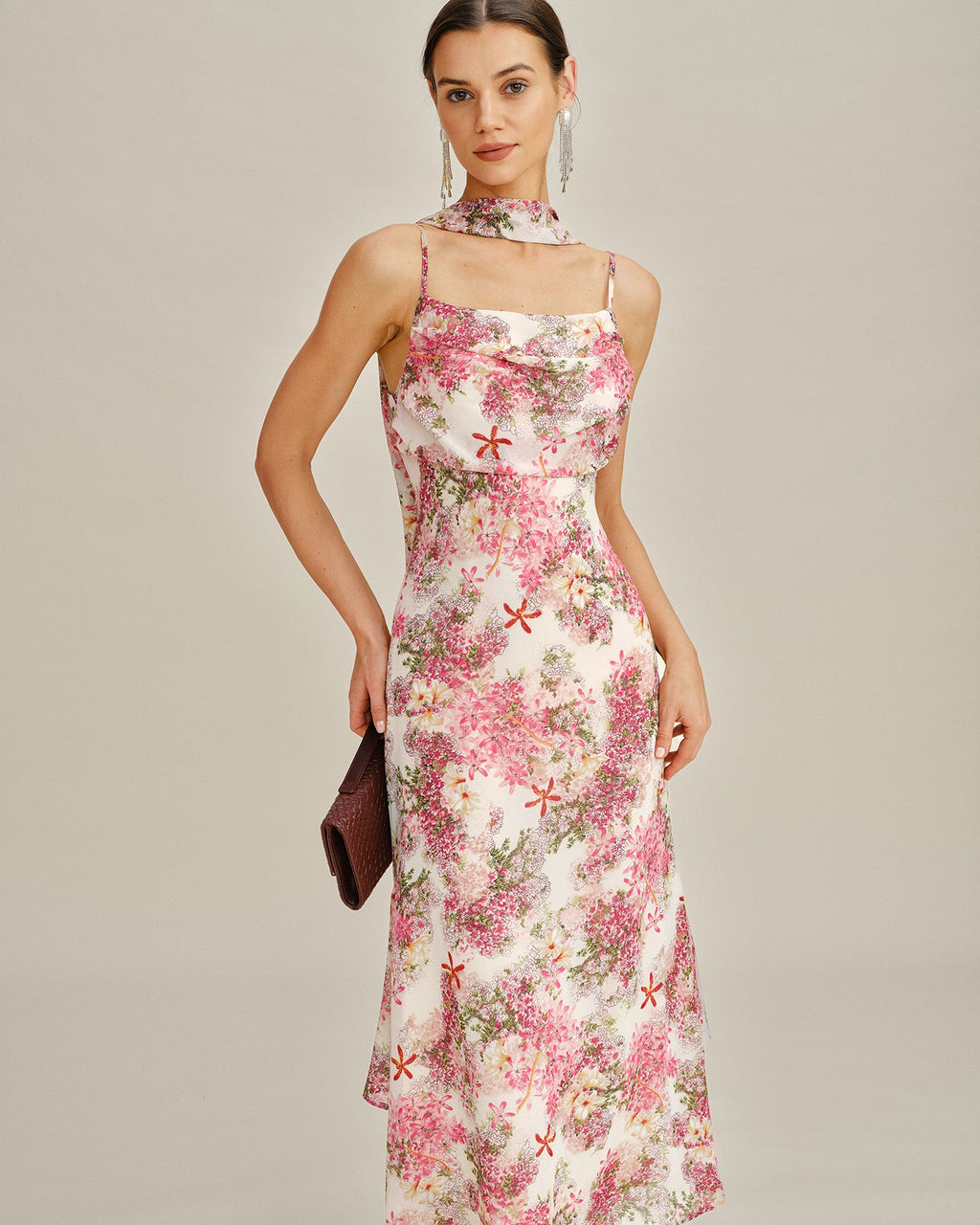 Floral Pink Chiffon Maxi Dress with Slip Design