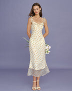 Maxi Dress with Apricot Floral Ruffles