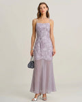 Jacquard Maxi Dress with Purple Sequin Detail
