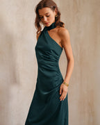 One-Shoulder Maxi Dress in Dark Green