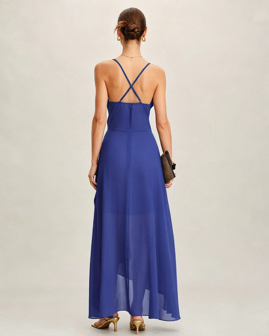 Chiffon Maxi Dress with Blue Square Neck Design