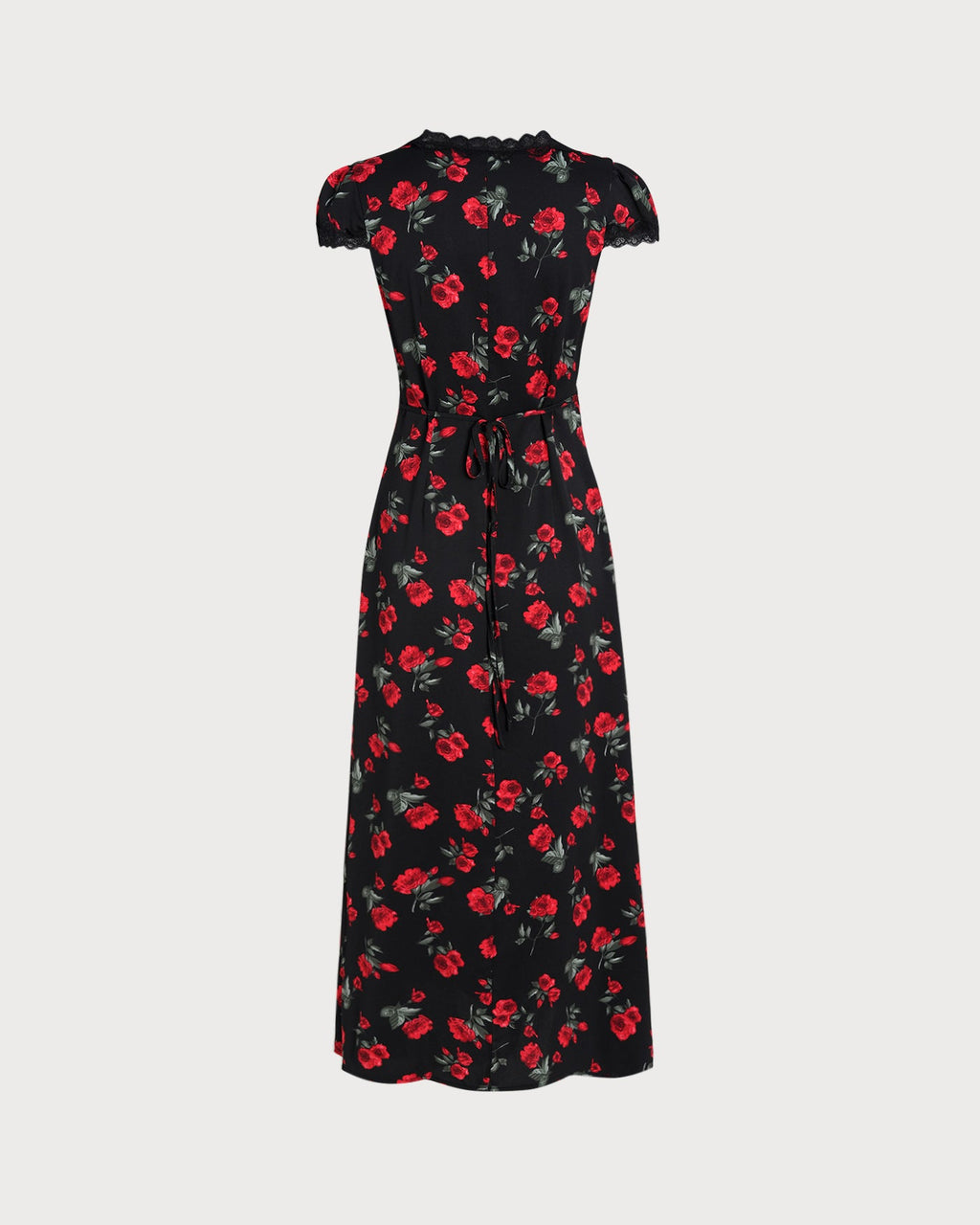 Floral Print V-Neck Maxi Dress in Black