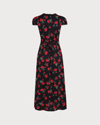 Floral Print V-Neck Maxi Dress in Black