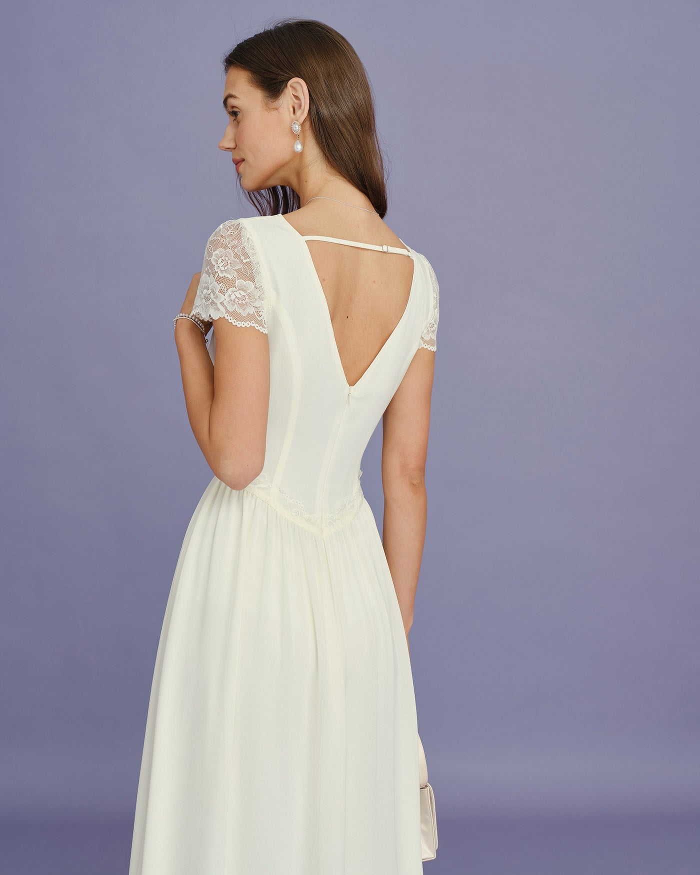 Maxi Dress with Apricot V-Neck and Lace Accents