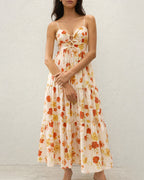 Floral Yellow Shirred Maxi Slip Dress