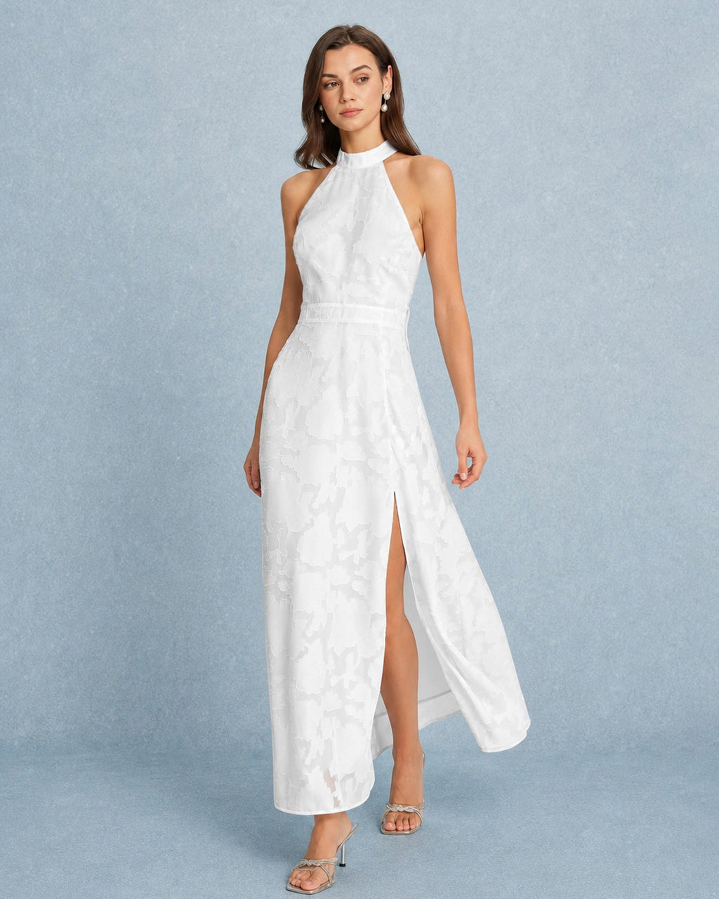 White Maxi Dress with Backless Design and Bowknot Detail