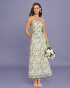 Light Green Floral Cross-Back Maxi Dress