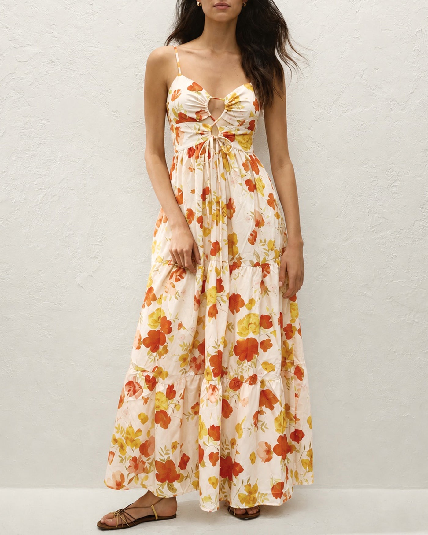 Floral Yellow Shirred Maxi Slip Dress