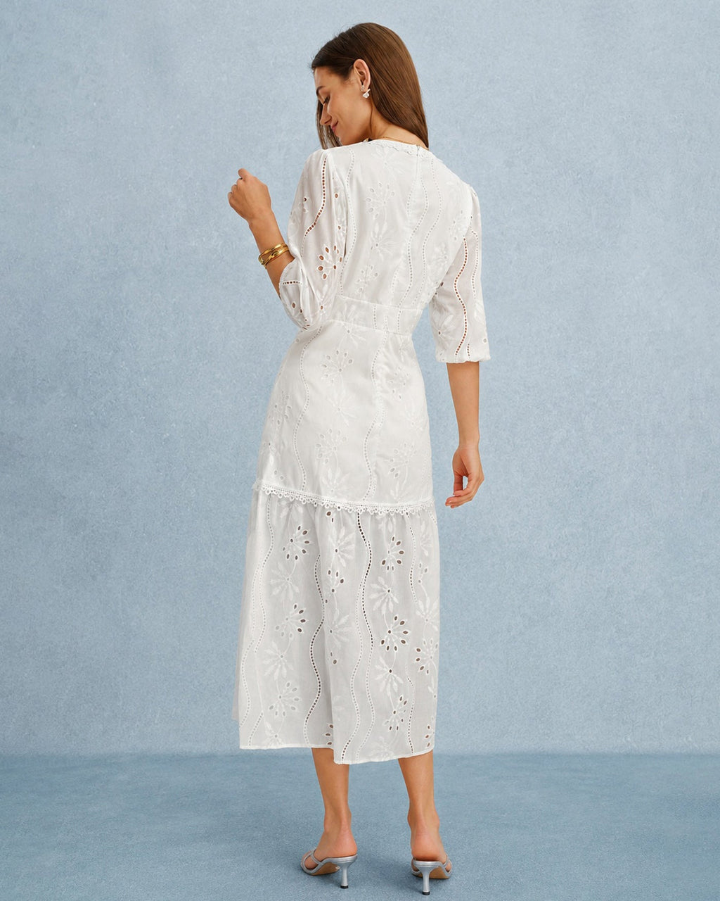 White V-Neck Cutout Maxi Dress