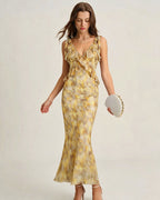 Maxi Dress with Ruffled Yellow Slip