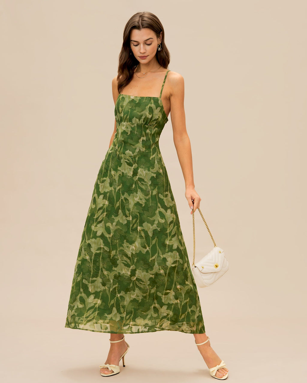 Floral Green Cross-Back Maxi Dress