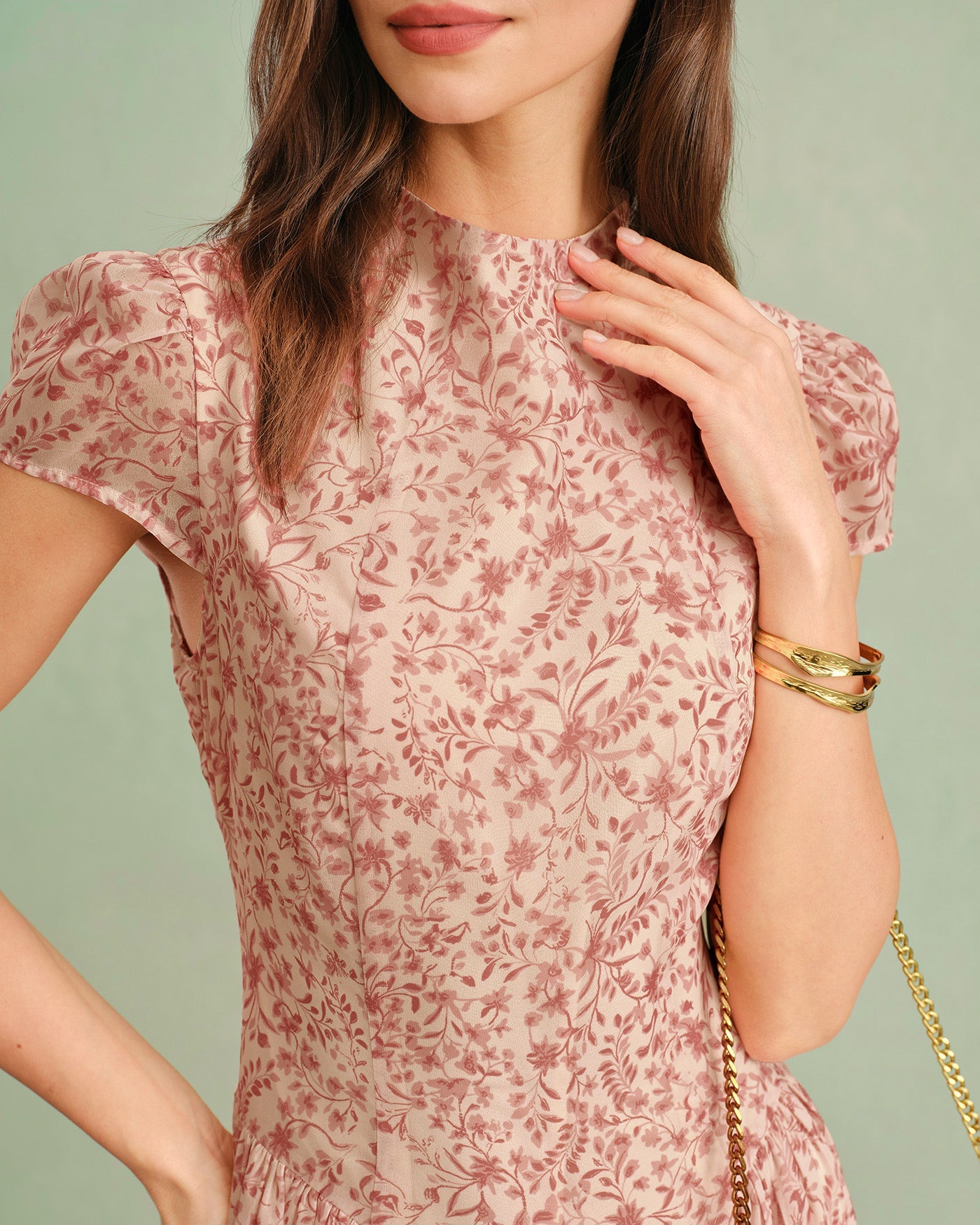 Floral Maxi Dress with Pink Mock Neck