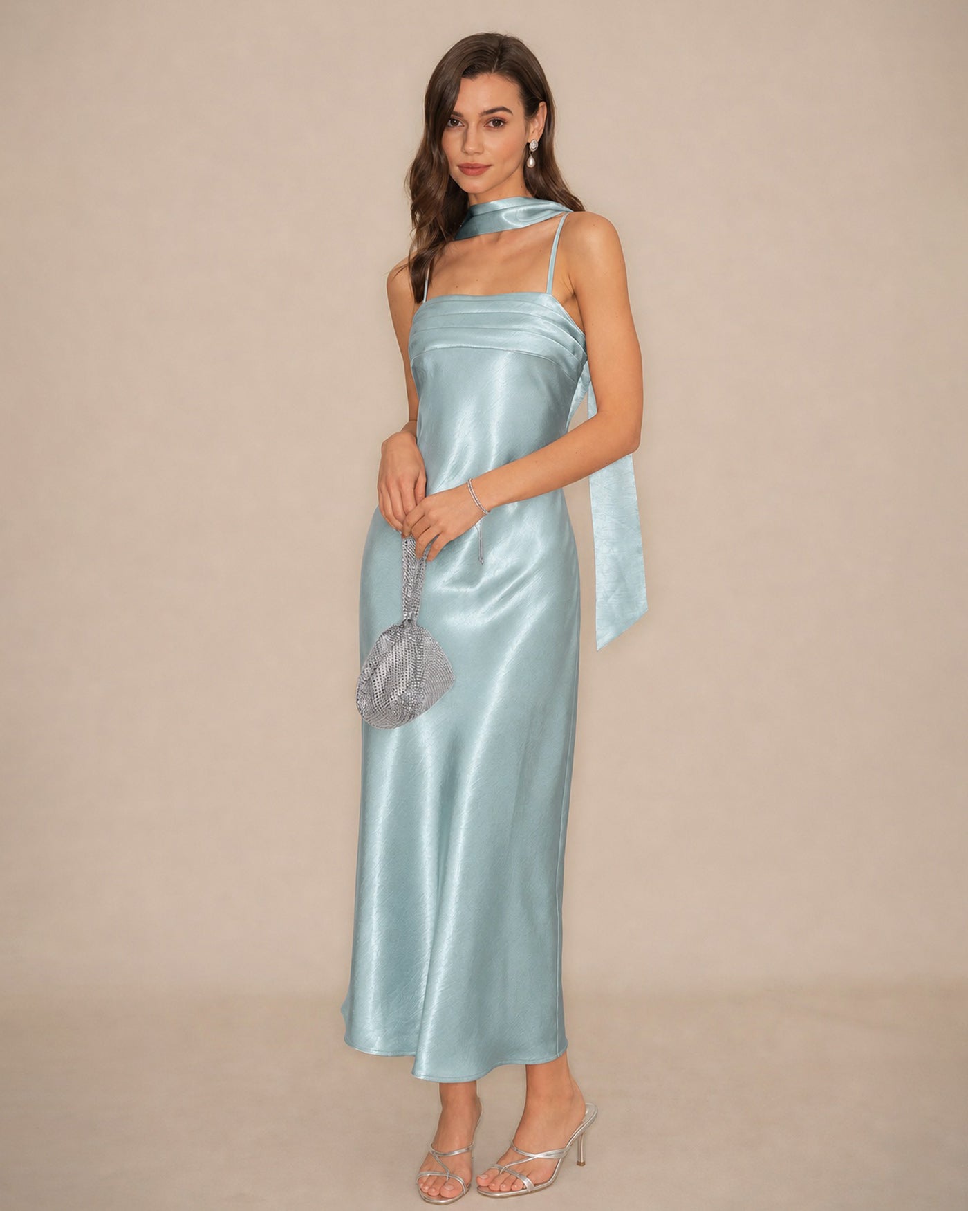 Emerald Flowing Satin Mermaid Maxi Dress