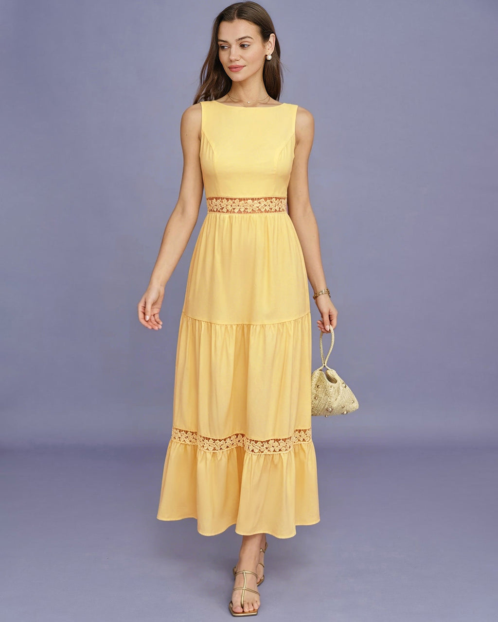 Yellow Sleeveless Maxi Dress with Shirred Details
