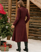 Wine Red Button-Up Maxi Dress with Mock Neck