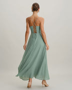 Backless Green A-Line Maxi Slip Dress