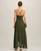 Emerald Chiffon A-Line Maxi Slip Dress