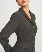 Maxi Dress in Grey with A-Line Silhouette and Button Details