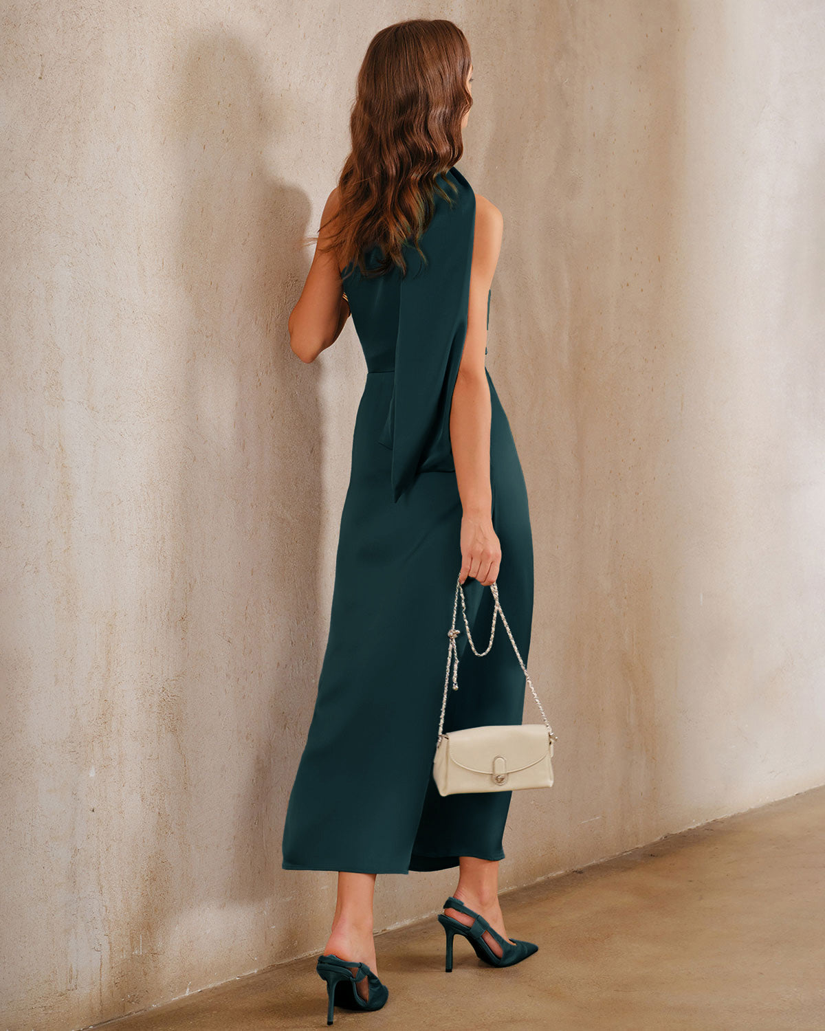 One-Shoulder Maxi Dress in Dark Green