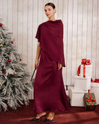 Maxi Dress in Wine Red with Shawl