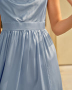 Ruched Maxi Dress in Blue Satin