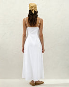 White Ruched Maxi Slip Dress