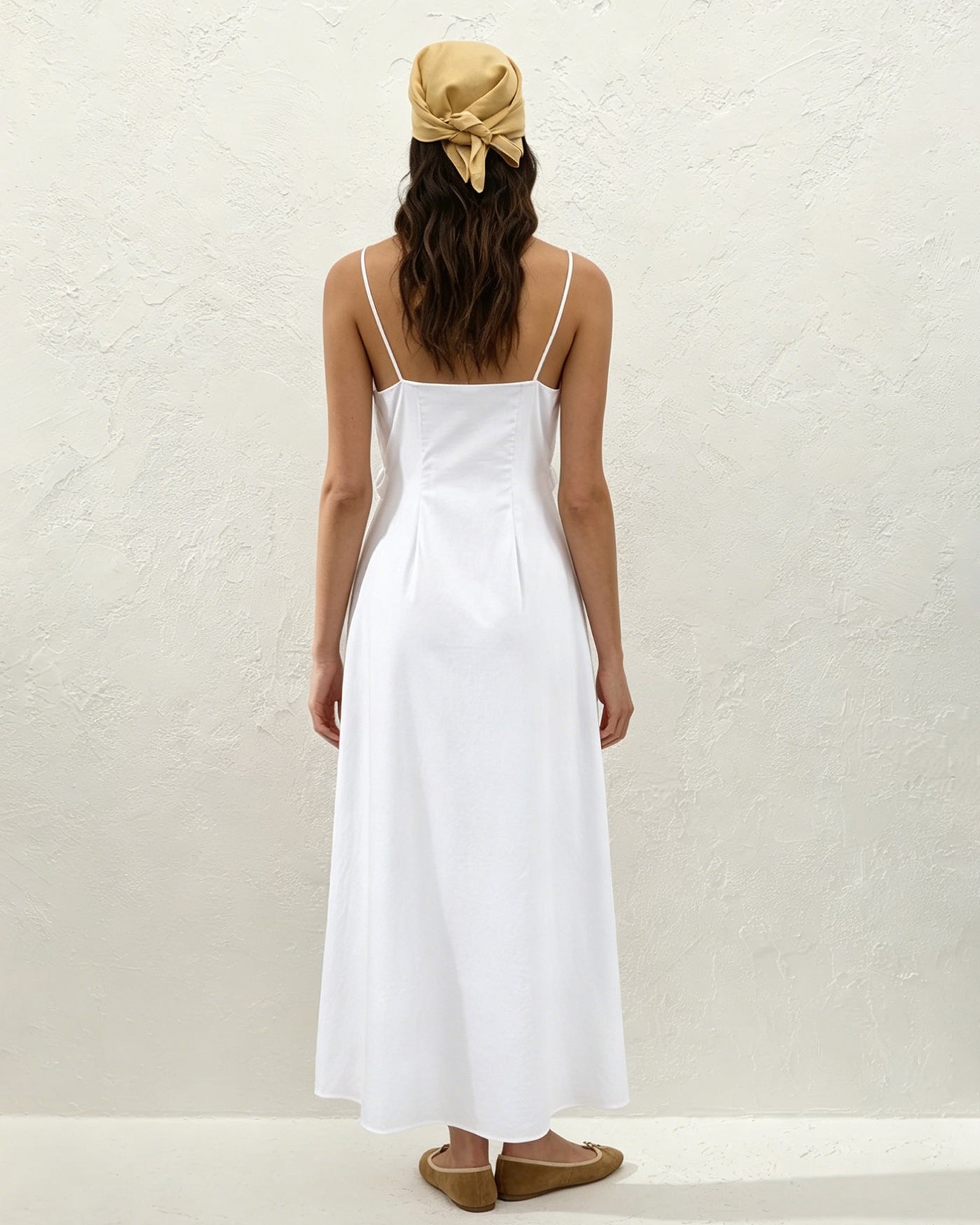 White Ruched Maxi Slip Dress