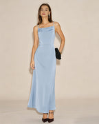 Sky Blue A-Line Maxi Dress with Slip Design