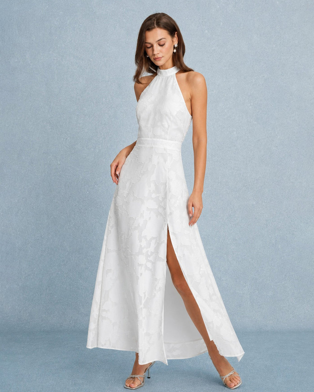White Maxi Dress with Backless Design and Bowknot Detail