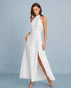 White Maxi Dress with Backless Design and Bowknot Detail