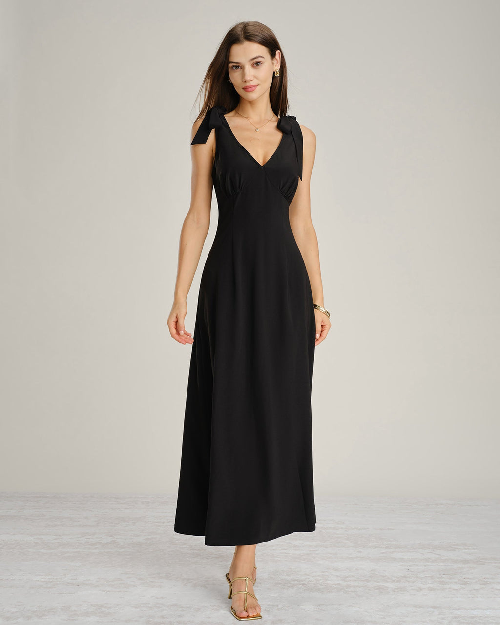 Black A-Line Maxi Dress with Tie Straps