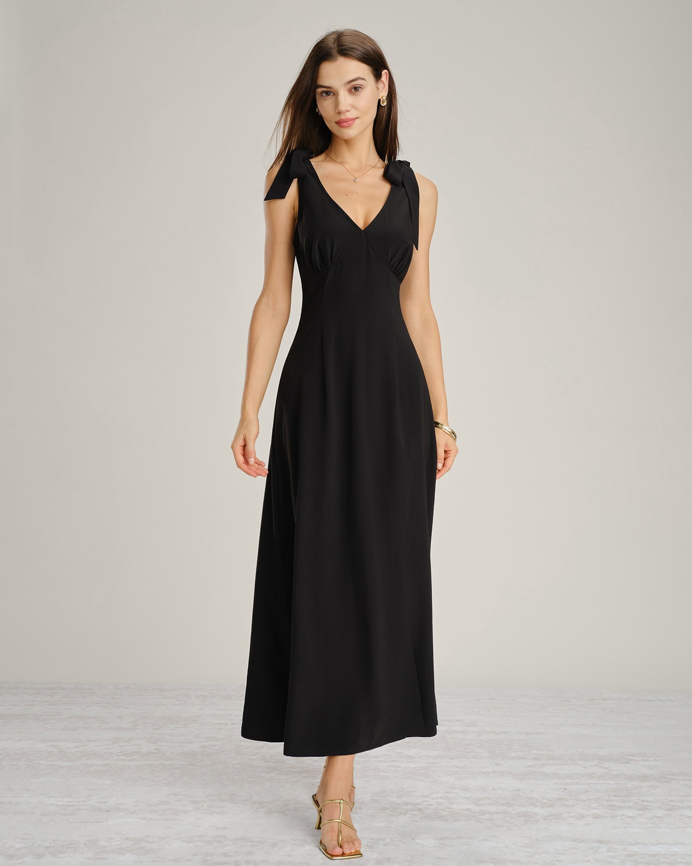 Black A-Line Maxi Dress with Tie Straps