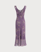 Floral Ruffle Maxi Dress in Purple