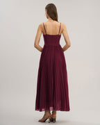 Flowy Maxi Dress with Sweetheart Neckline in Wine Red