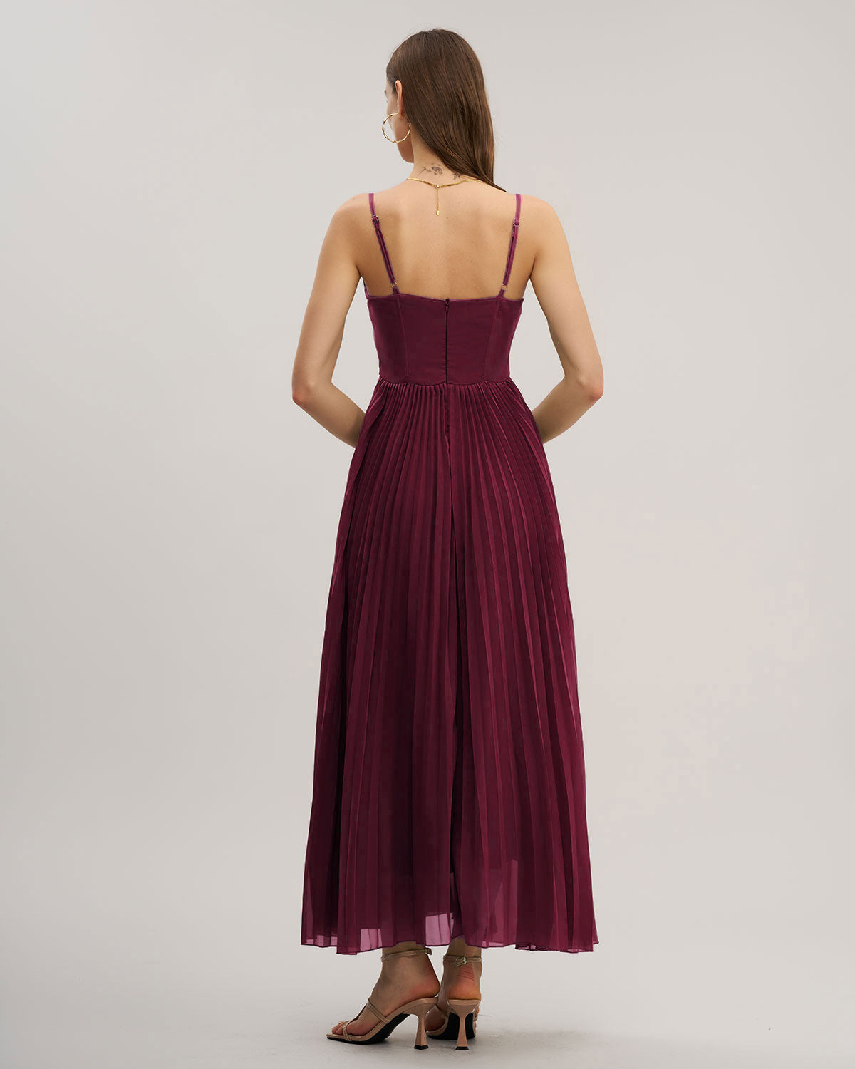 Flowy Maxi Dress with Sweetheart Neckline in Wine Red