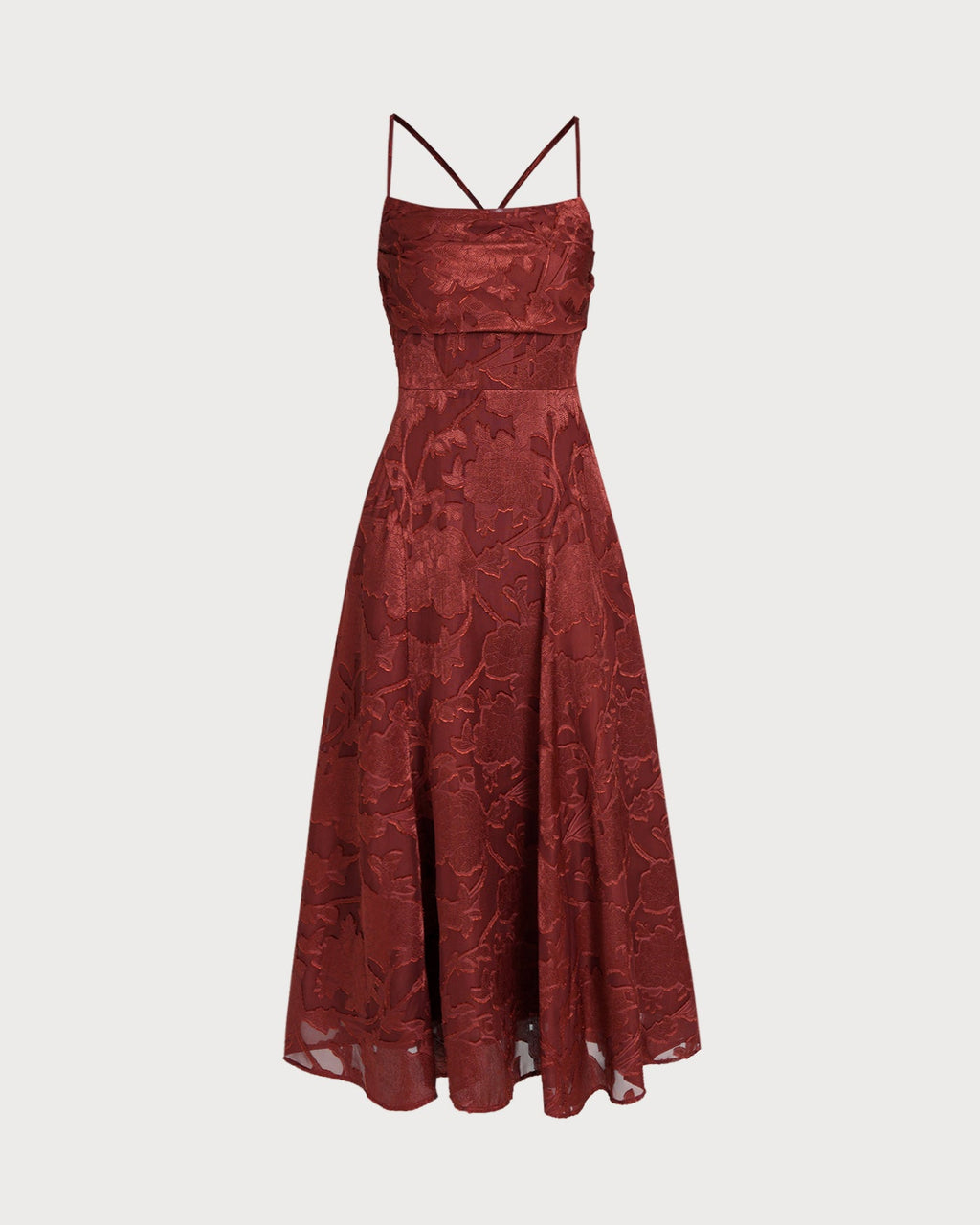 Floral Maxi Dress in Brick Red with X Cross Design
