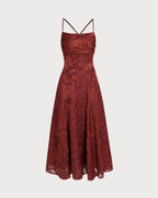 Floral Maxi Dress in Brick Red with X Cross Design