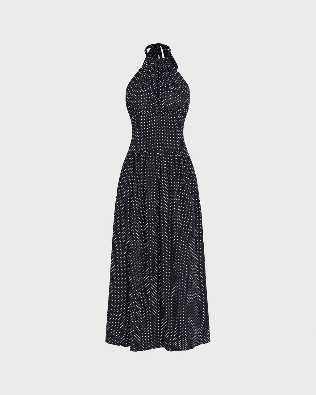 Polka Dot Maxi Dress with Black Halter Tie