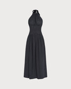 Polka Dot Maxi Dress with Black Halter Tie