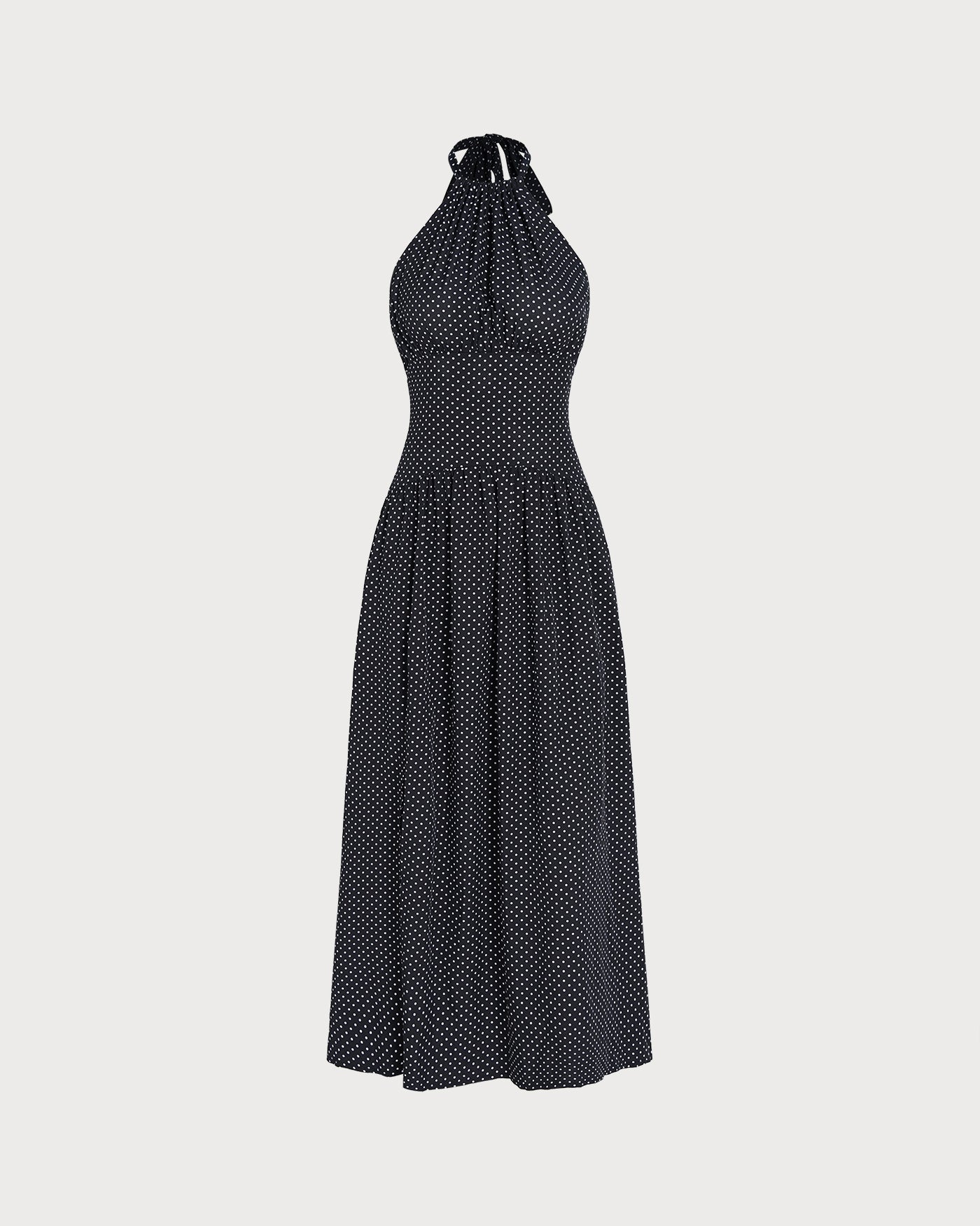 Polka Dot Maxi Dress with Black Halter Tie