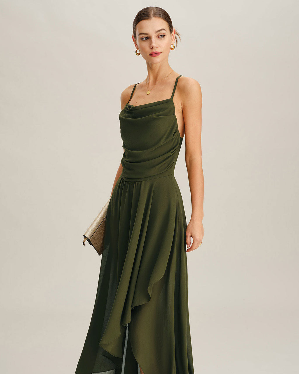 Emerald Chiffon A-Line Maxi Slip Dress