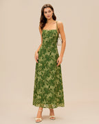 Floral Green Cross-Back Maxi Dress