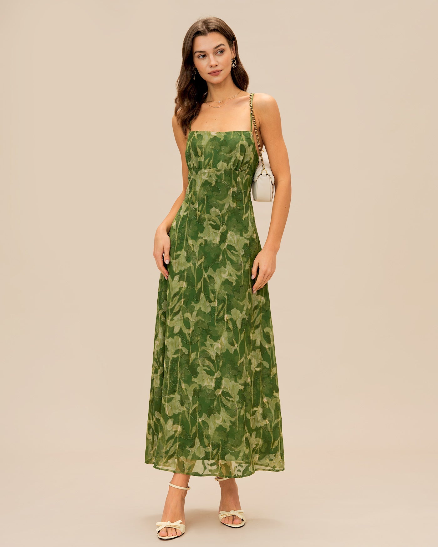 Floral Green Cross-Back Maxi Dress