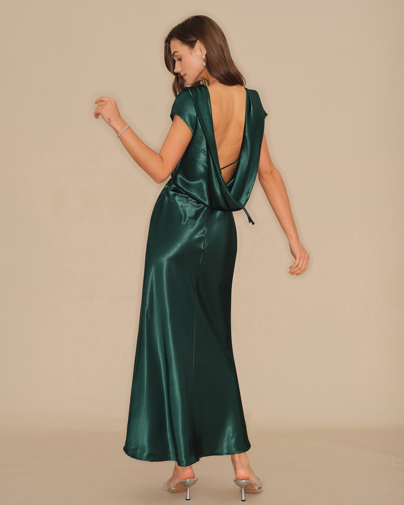 Emerald Satin Maxi Dress with Tie Detail