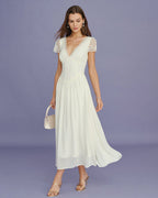 Maxi Dress with Apricot V-Neck and Lace Accents