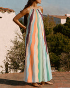Geometric Print Maxi Dress with Round Neck
