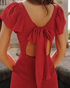 Crimson Sweetheart Neck Jacquard Maxi Gown